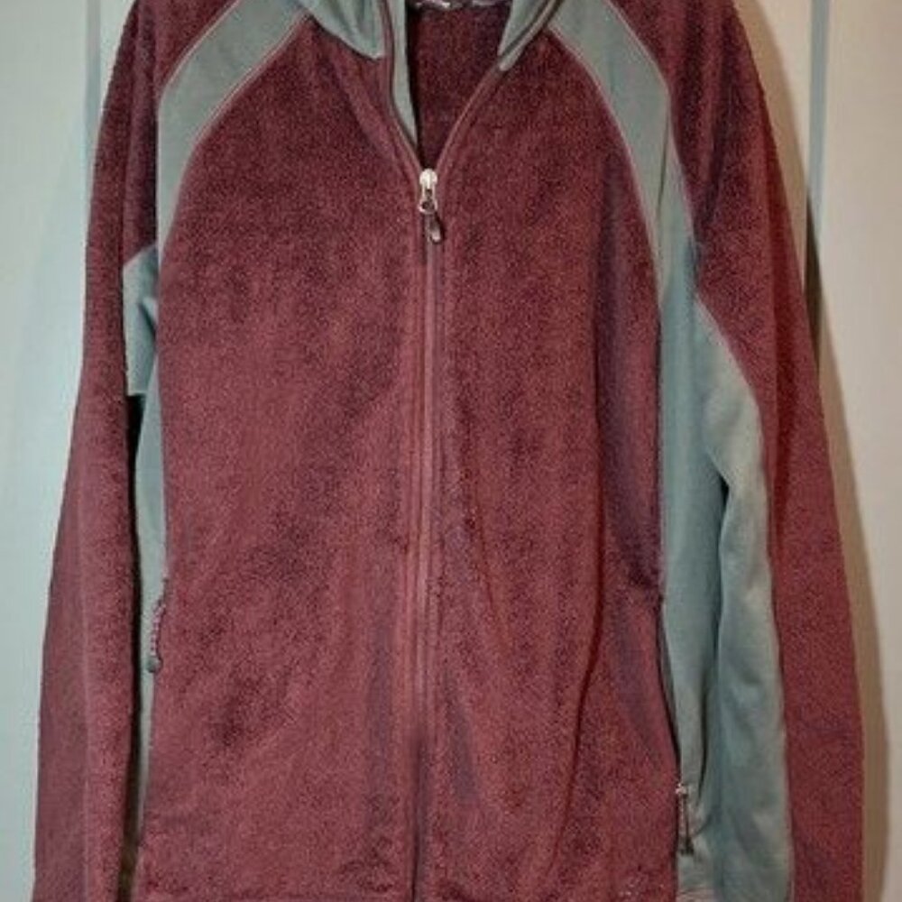 Eddie Bauer Womens Maroon Fleece Hooded Jacket Size XL